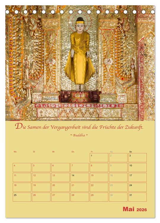 Produktbild: BUDDHA IN GOLD - Mit buddhistischen Spr&uuml;chen (Tischkalender 2026 DIN A5 hoch), CALVENDO Monatskalender