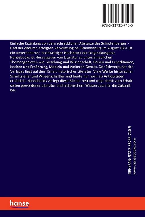 Produktbild: Einfache Erz&auml;hlung von dem schrecklichen Absturze des Schrofenberges