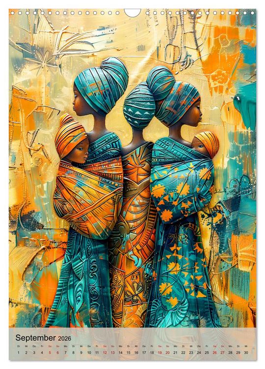 Produktbild: Afrikanische Eleganz - Illustrationen in harmonischen Farben (Wandkalender 2026 DIN A3 hoch), CALVENDO Monatskalender