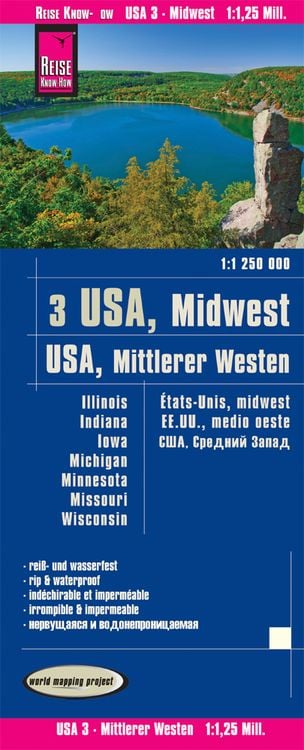 Produktbild: Reise Know-How Landkarte USA 03, Mittlerer Westen / USA, Midwest (1.1.250.000) : Illinois, Indiana, Iowa, Michigan, Minnesota, Missouri, Wisconsin