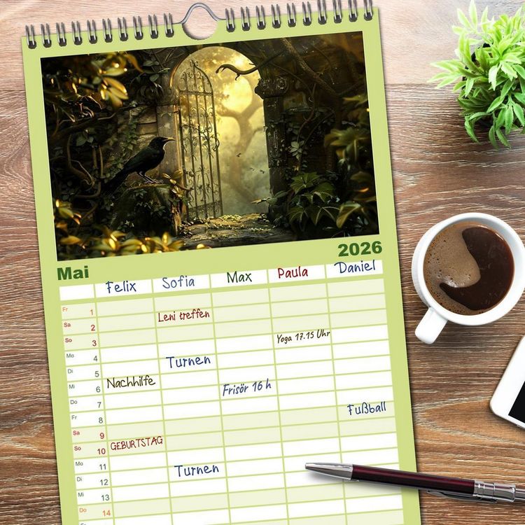 Produktbild: Familienplaner 2026 - T&uuml;ren, die Geschichten erz&auml;hlen mit 5 Spalten (Wandkalender, 21 x 45 cm) CALVENDO