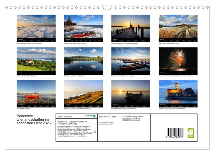 Produktbild: Bodensee - Uferlandschaften im sch&ouml;nsten Licht 2026 (Wandkalender 2026 DIN A3 quer), CALVENDO Monatskalender