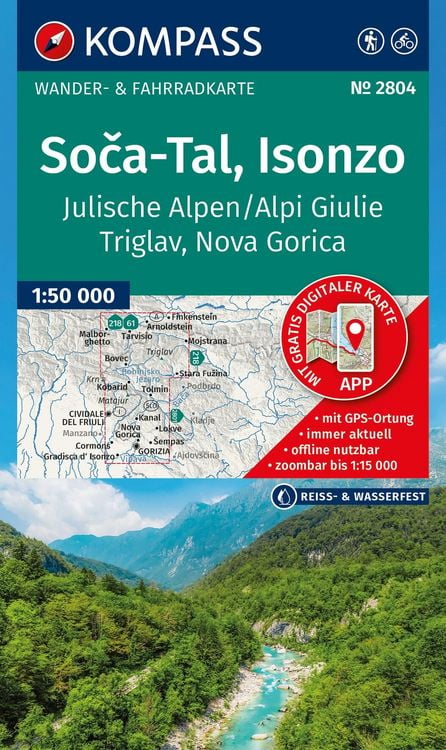 Produktbild: KOMPASS Wanderkarte 2804 Soča-Tal, Isonzo, Alpi Giulie / Julische Alpen, Triglav, Nova Gorica 1:50.000