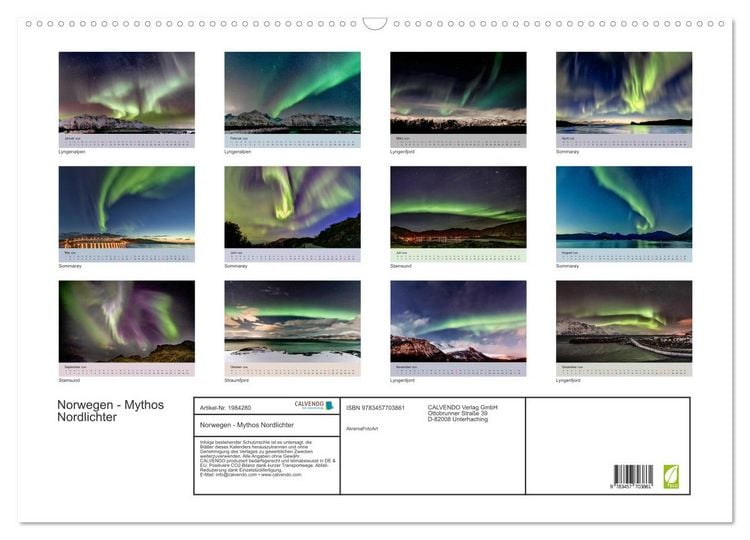 Produktbild: Norwegen - Mythos Nordlichter (Wandkalender 2026 DIN A2 quer), CALVENDO Monatskalender