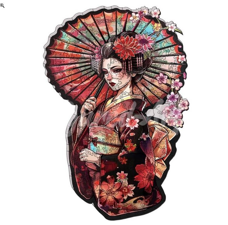 Produktbild: FiguredArt - Holzpuzzle Erwachsene - Geisha mit Sonnenschirm, 200 Teile, 26x39,5 cm
