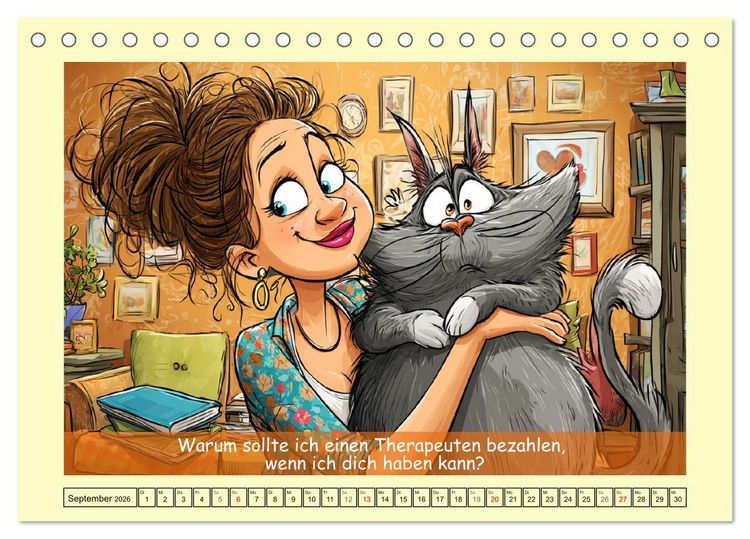 Produktbild: Katzen und Frauen. Lustige Cartoons vom t&auml;glichen Chaos (Tischkalender 2026 DIN A5 quer), CALVENDO Monatskalender