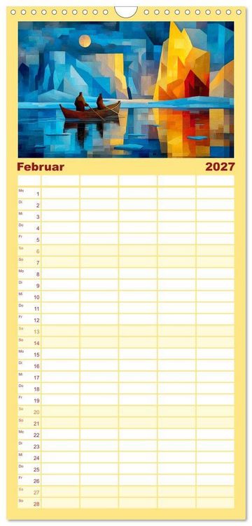 Produktbild: Familienplaner 2027 - Nordlicht in Facetten. Die Arktis in geometrischer Bildsprache mit 5 Spalten (Wandkalender, 21 x 45 cm) CALVENDO