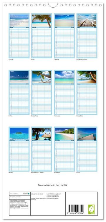 Produktbild: Familienplaner 2026 - Traumstr&auml;nde in der Karibik mit 5 Spalten (Wandkalender, 21 x 45 cm) CALVENDO