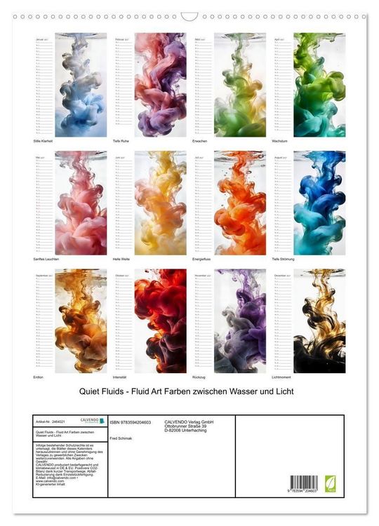 Produktbild: Quiet Fluids - Fluid Art Farben zwischen Wasser und Licht (Wandkalender 2027 DIN A2 hoch), CALVENDO Monatskalender