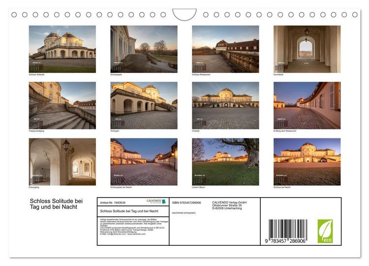 Produktbild: Schloss Solitude bei Tag und bei Nacht (Wandkalender 2026 DIN A4 quer), CALVENDO Monatskalender