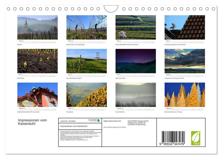 Produktbild: Impressionen vom Kaiserstuhl (Wandkalender 2026 DIN A4 quer), CALVENDO Monatskalender