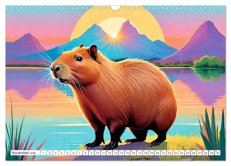 Produktbild: Wasserschweine. Mit Capybaras durch Fluss, Feld und Jahreszeiten (Wandkalender 2026 DIN A3 quer), CALVENDO Monatskalender