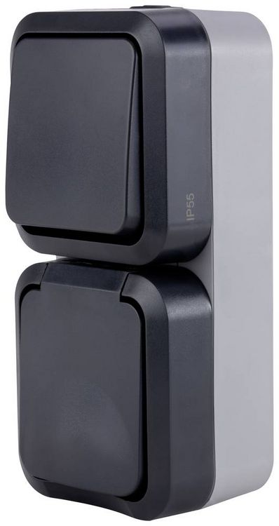 Produktbild: REV Komplett Schalter/Steckdosen Kombination AquaStorm Hellgrau, Schwarz 0004860400 1St.