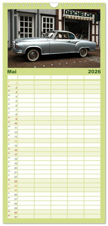 Produktbild: Familienplaner 2026 - Oldtimer vergangenger Jahrzehnte mit 5 Spalten (Wandkalender, 21 x 45 cm) CALVENDO