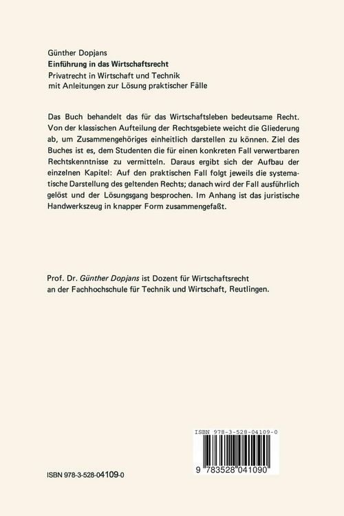 Produktbild: Einf&uuml;hrung in das Wirtschaftsrecht