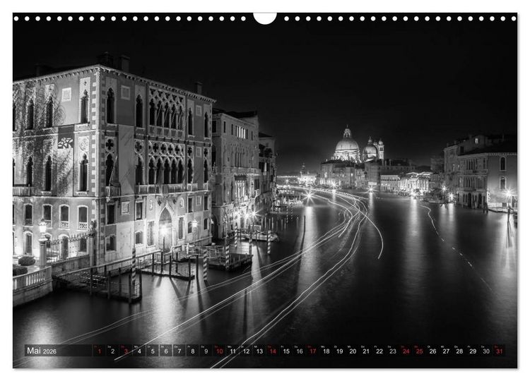 Produktbild: Leuchtendes Venedig &hellip;in monochrom (Wandkalender 2026 DIN A3 quer), CALVENDO Monatskalender
