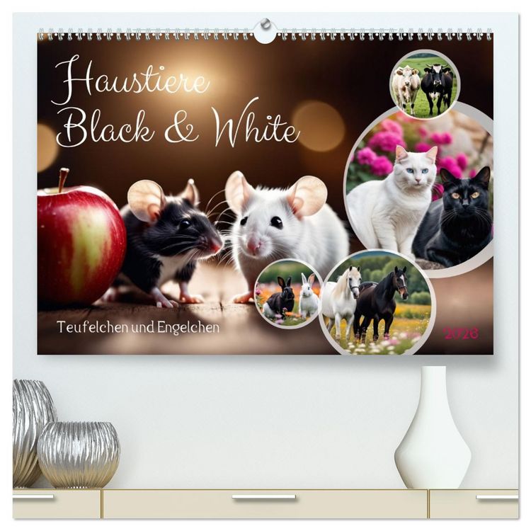Produktbild: Haustiere - Black and White (hochwertiger Premium Wandkalender 2026 DIN A2 quer), Kunstdruck in Hochglanz