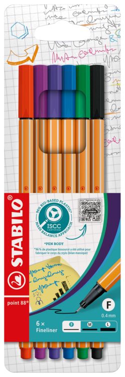 Produktbild: STABILO Fineliner -   point 88 - 6er Pack - mit 6 verschiedenen Farben