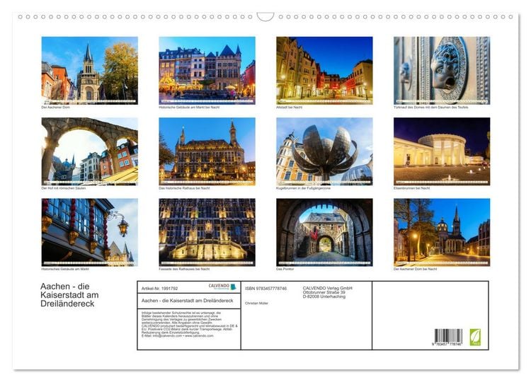 Produktbild: Aachen - die Kaiserstadt am Dreil&auml;ndereck (Wandkalender 2026 DIN A2 quer), CALVENDO Monatskalender