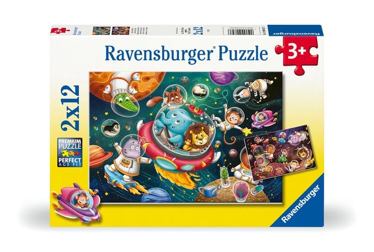 Produktbild: Kinderpuzzle 2x12 Teile - Tiere im Weltall
