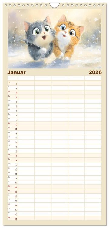 Produktbild: Familienplaner 2026 - Pastellpf&ouml;tchen. Liebliche Katzen in sanften Farben mit 5 Spalten (Wandkalender, 21 x 45 cm) CALVENDO