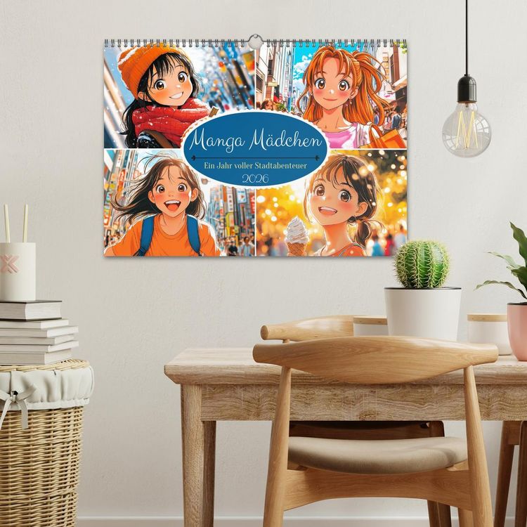 Produktbild: Manga M&auml;dchen. Ein Jahr voller Stadtabenteuer (Wandkalender 2026 DIN A3 quer), CALVENDO Monatskalender