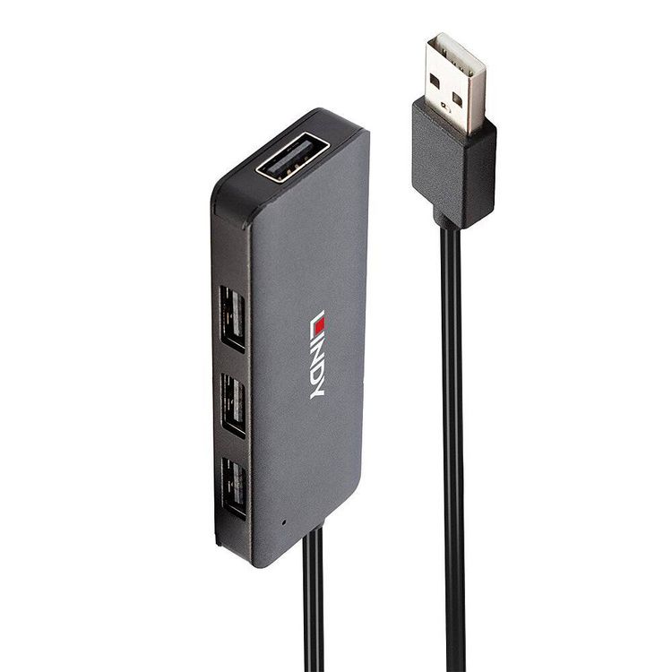 Produktbild: LINDY 42986 USB-Hub 4 Port USB-A USB 2.0 480MBit/s Schwarz 42986