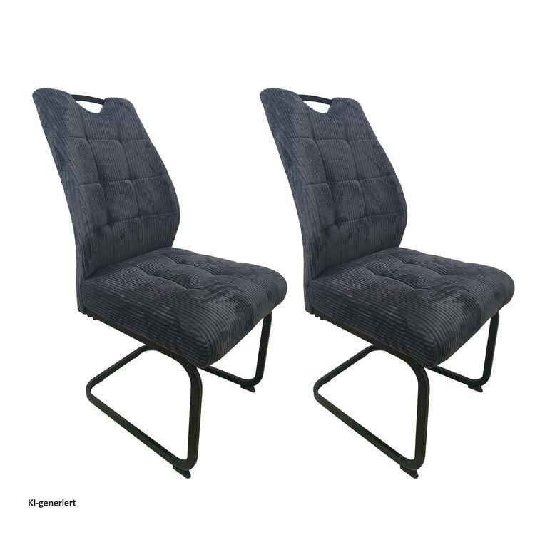 Produktbild: HTI-Living HTI-Living Modernes 2er Set Schwingst&uuml;hle Dunkelgrau mit trendigem Cord-Bezug