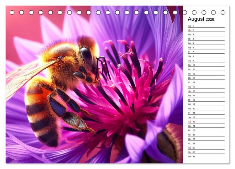 Produktbild: Biene auf Bl&uuml;te - Faszinierende Details durch k&uuml;nstliche Intelligenz (Tischkalender 2026 DIN A5 quer), CALVENDO Monatskalender