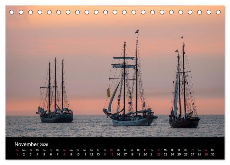 Produktbild: Windjammer auf der Ostsee im Abendlicht (Tischkalender 2026 DIN A5 quer), CALVENDO Monatskalender