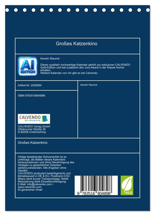 Produktbild: Gro&szlig;es Katzenkino (Tischkalender 2027 DIN A5 hoch), CALVENDO Monatskalender