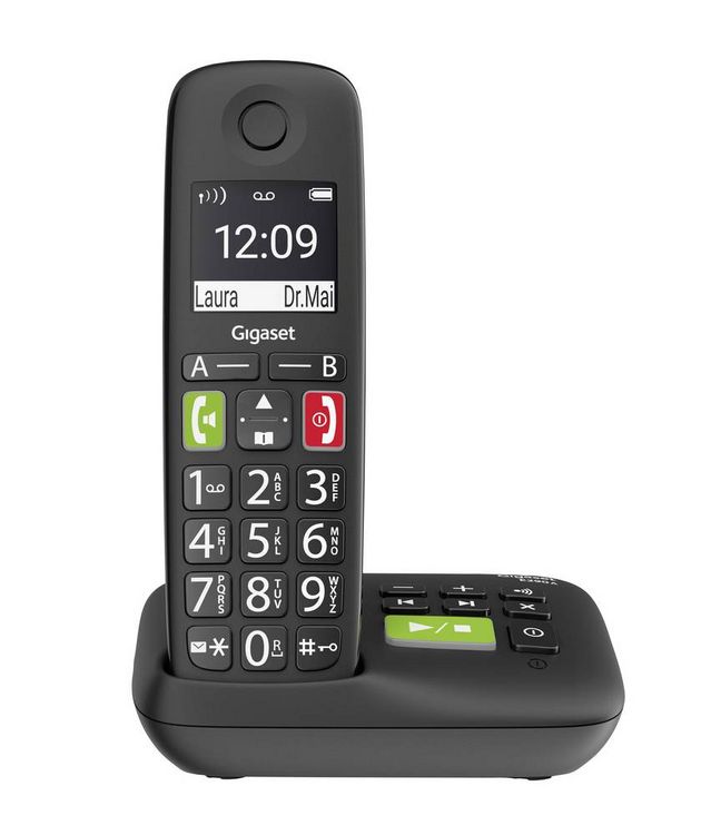 Produktbild: Gigaset E290A DECT/GAP Schnurloses Telefon analog f&uuml;r H&ouml;rger&auml;te kompatibel, Anrufbeantworter, Freisprechen, Babyphone Schwarz