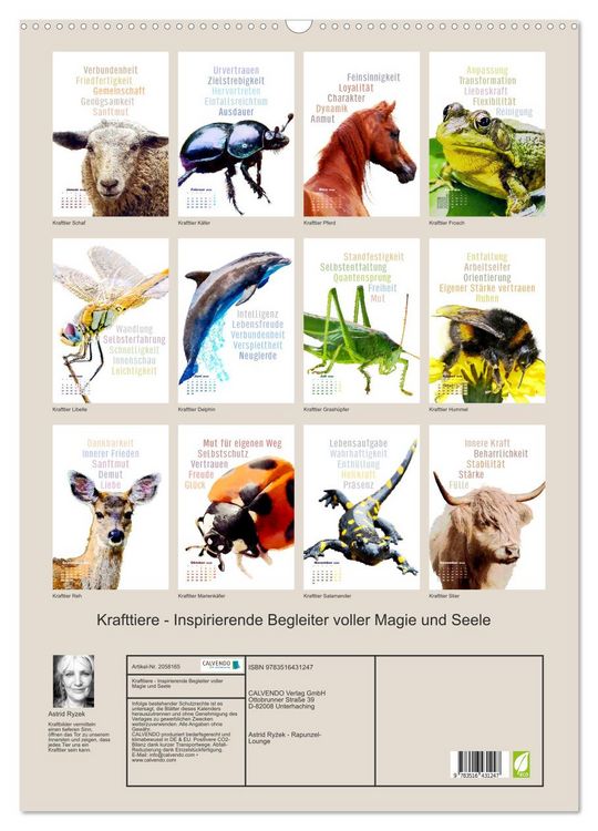Produktbild: Krafttiere - Inspirierende Begleiter voller Magie und Seele (Wandkalender 2026 DIN A2 hoch), CALVENDO Monatskalender
