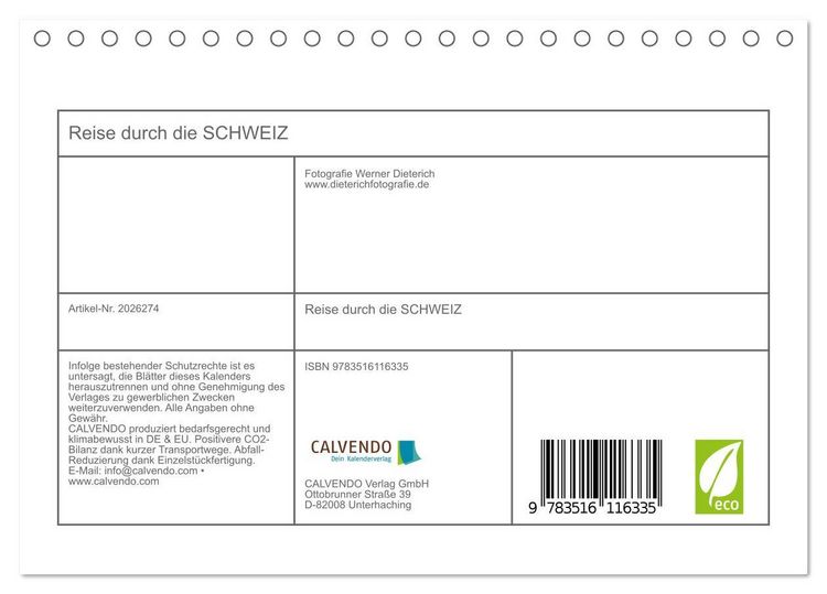 Produktbild: Reise durch die SCHWEIZ (Tischkalender 2026 DIN A5 quer), CALVENDO Monatskalender