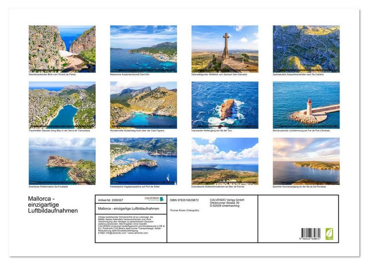 Produktbild: Mallorca - einzigartige Luftbildaufnahmen (Wandkalender 2026 DIN A2 quer), CALVENDO Monatskalender
