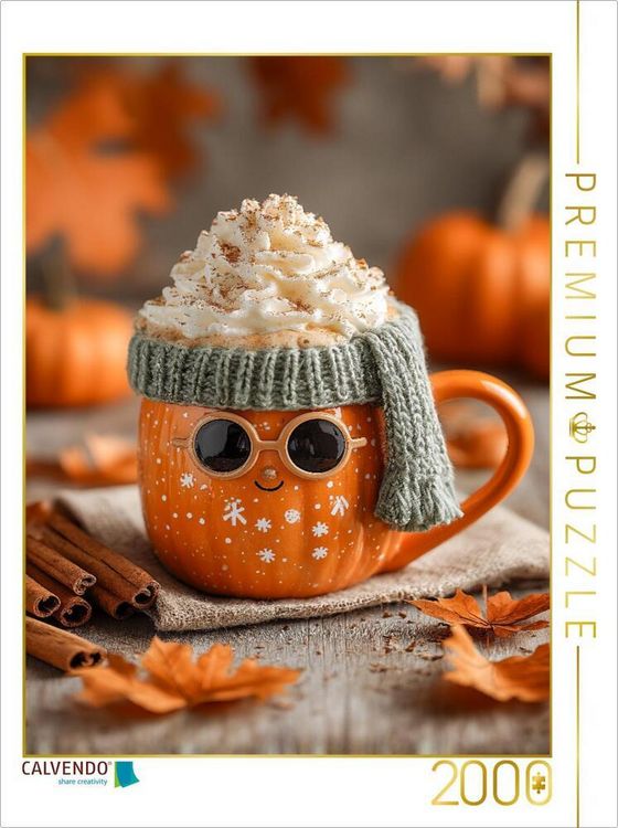 Produktbild: CALVENDO Puzzle Stylishe K&uuml;rbis-Latte mit Sonnenbrille - Herbstliches Fun-Motiv | 2000 Teile Lege-Gr&ouml;&szlig;e 90x67cm Foto-Puzzle f&uuml;r gl&uuml;ckliche Stunden
