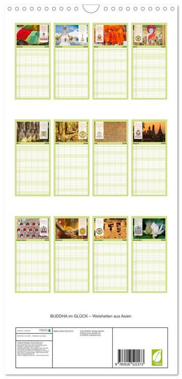 Produktbild: Familienplaner 2026 - BUDDHA im GL&Uuml;CK &ndash; Weisheiten aus Asien mit 5 Spalten (Wandkalender, 21 x 45 cm) CALVENDO