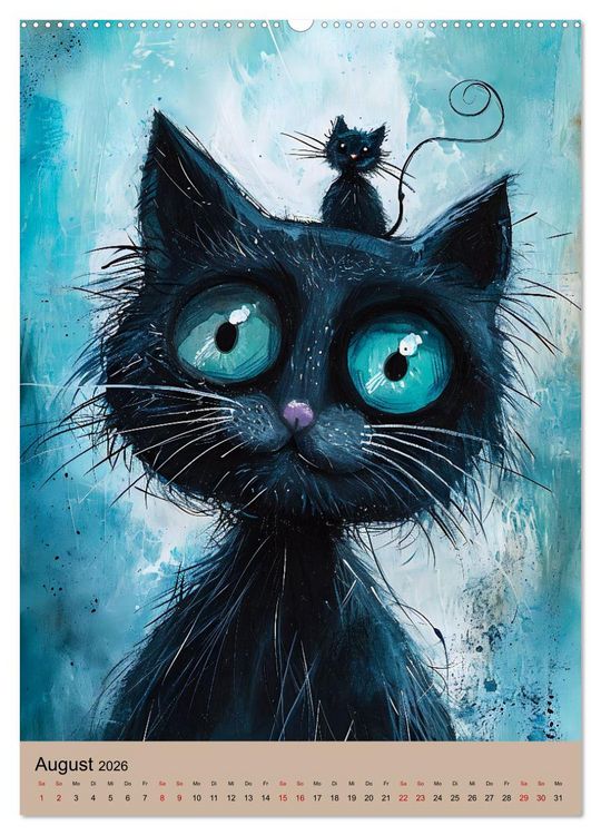 Produktbild: Lustige Katzen-Karikaturen - Minimalistischer Spa&szlig; mit Maus, Vogel und Co (Wandkalender 2026 DIN A2 hoch), CALVENDO Monatskalender