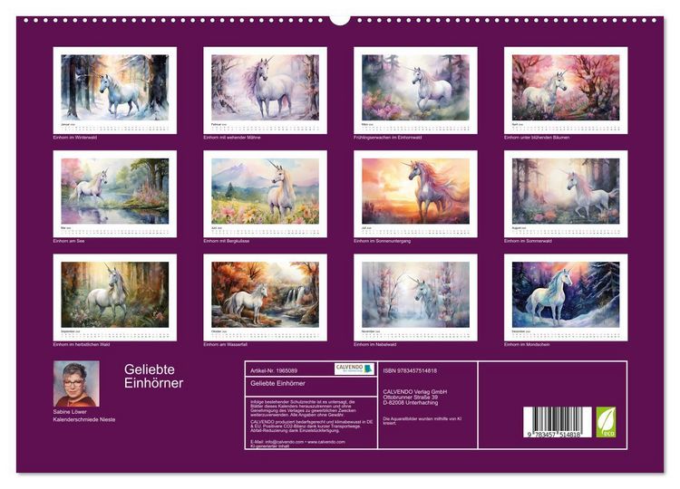 Produktbild: Geliebte Einh&ouml;rner (hochwertiger Premium Wandkalender 2026 DIN A2 quer), Kunstdruck in Hochglanz