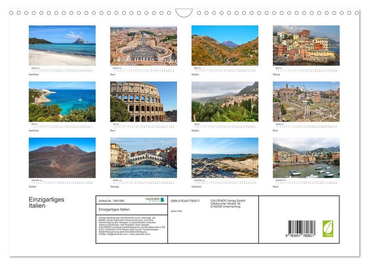 Produktbild: Einzigartiges Italien (Wandkalender 2026 DIN A3 quer), CALVENDO Monatskalender