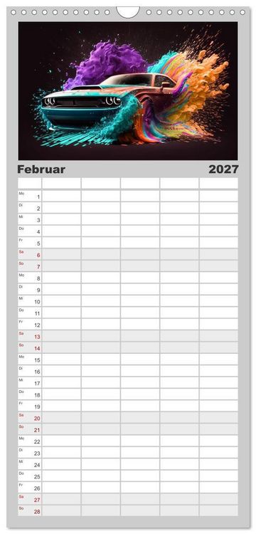 Produktbild: Familienplaner 2027 - Supercars im Farbenrausch mit 5 Spalten (Wandkalender, 21 x 45 cm) CALVENDO
