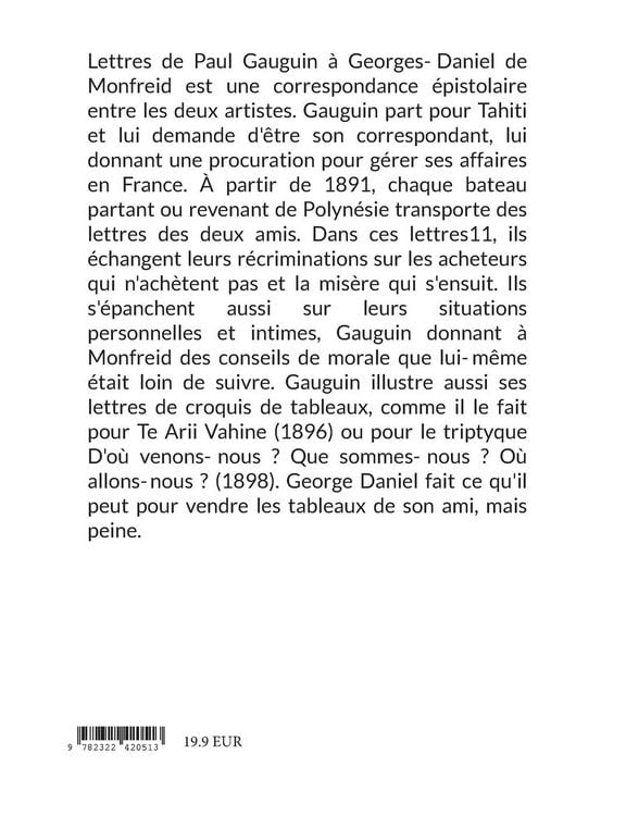 Produktbild: Lettres de Paul Gauguin &agrave; Georges-Daniel de Monfreid