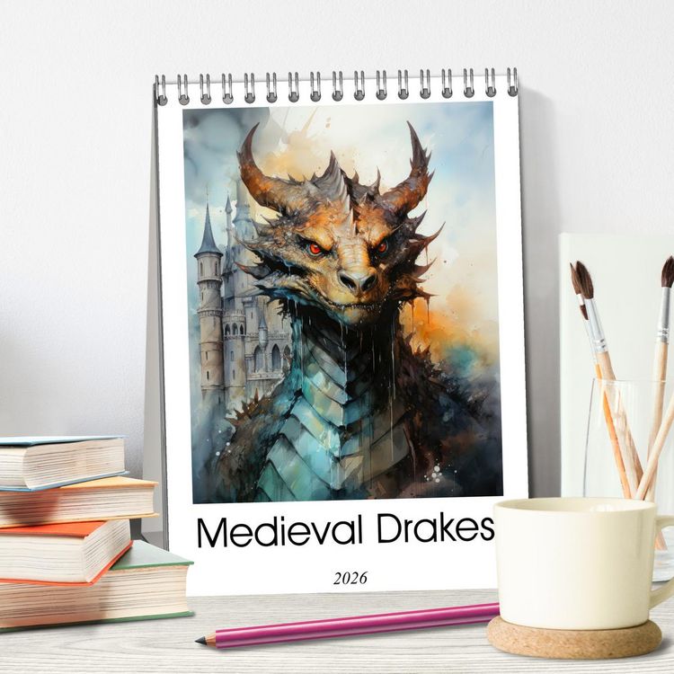 Produktbild: Medieval Drakes (Desk Calendar 2026 DIN A5 portrait), CALVENDO 12 Month DeskCalendar