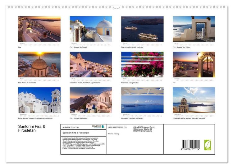 Produktbild: Santorini Fira & Firostefani (Wandkalender 2027 DIN A2 quer), CALVENDO Monatskalender