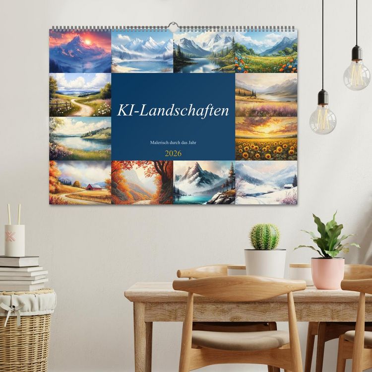 Produktbild: KI-Landschaften - Malerisch durch das Jahr (Wandkalender 2026 DIN A2 quer), CALVENDO Monatskalender