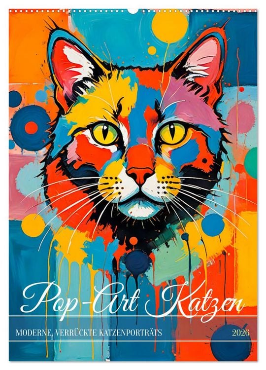 Produktbild: Pop-Art Katzen - Moderne, verr&uuml;ckte Katzenportr&auml;ts (Wandkalender 2026 DIN A2 hoch), CALVENDO Monatskalender
