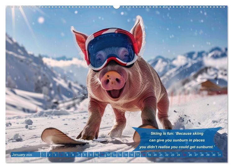 Produktbild: Funny charming animals as skiers (Wall Calendar 2026 DIN A2 landscape), CALVENDO 12 Month Wall Calendar