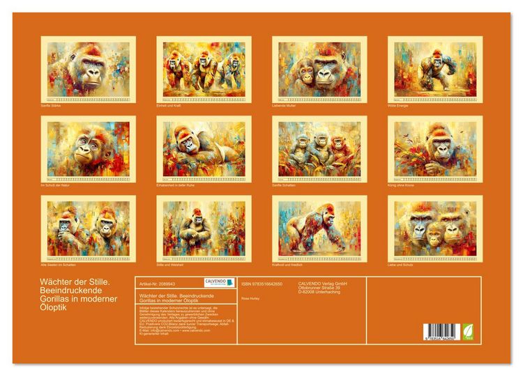 Produktbild: W&auml;chter der Stille. Beeindruckende Gorillas in moderner &Ouml;loptik (Wandkalender 2026 DIN A2 quer), CALVENDO Monatskalender