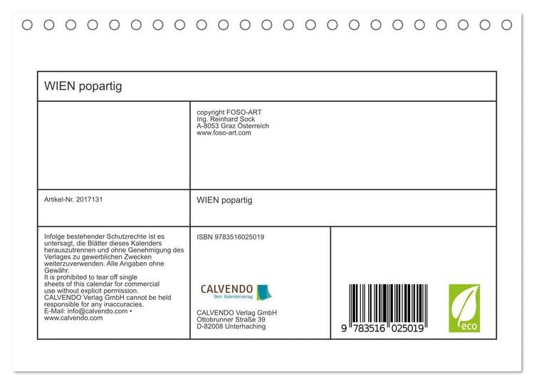 Produktbild: WIEN popartig (Tischkalender 2026 DIN A5 quer), CALVENDO Monatskalender