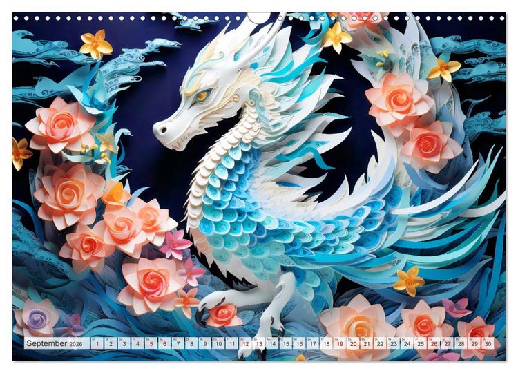 Produktbild: Quilling-Drachen - Jahr des Drachen (Wandkalender 2026 DIN A3 quer), CALVENDO Monatskalender